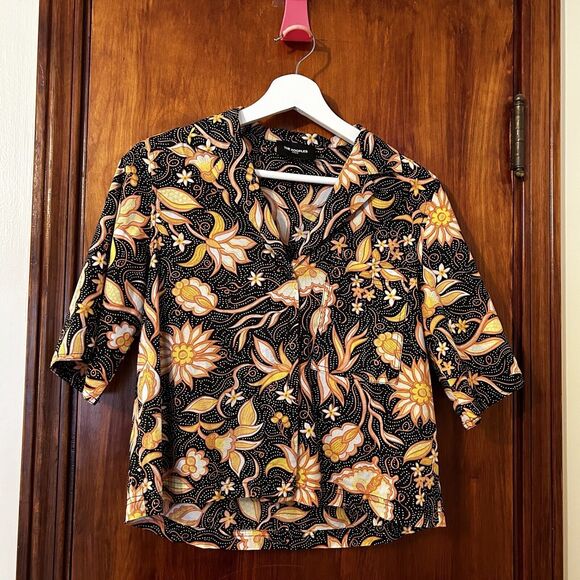 The Kooples Top Black Coral Pattern Short Sleeve Funky Retro Button Down Shirt - Picture 2 of 10